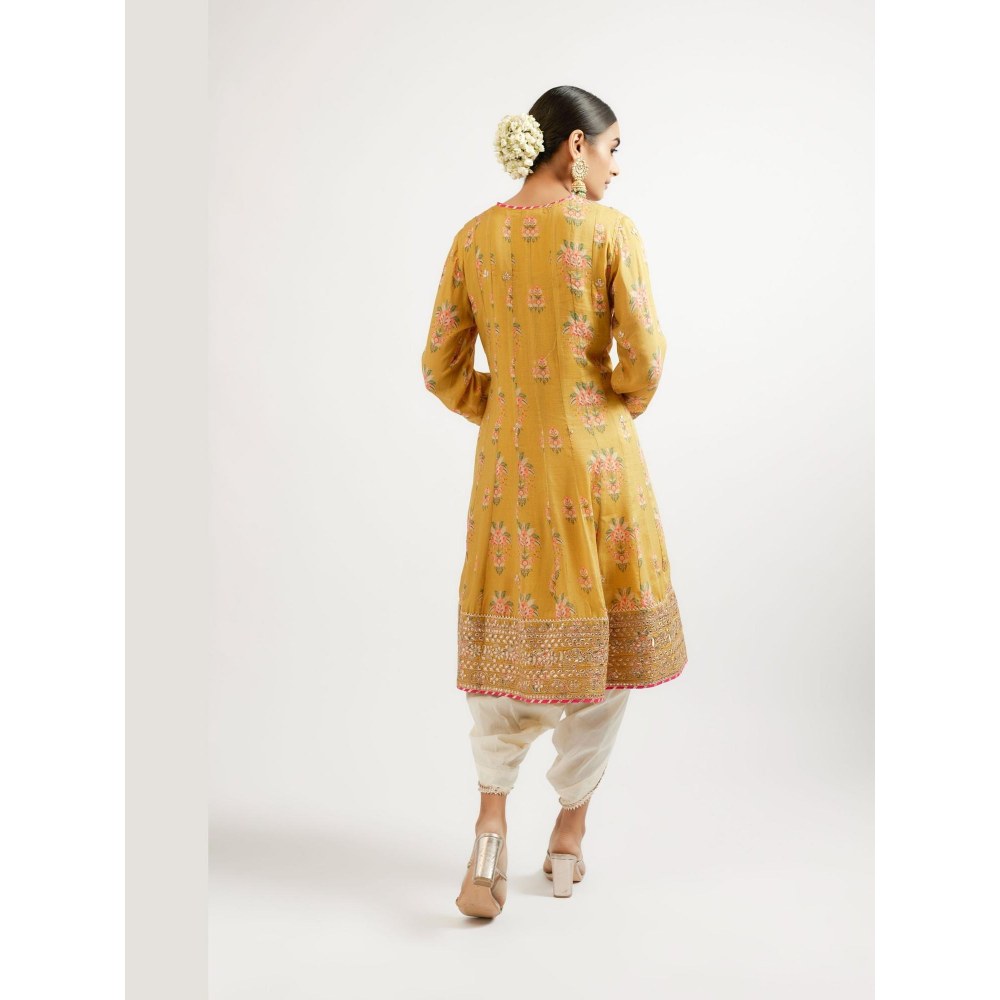 Gopi Vaid Ekta Mustard Floral Kurta with Dhoti Pant and Dupatta