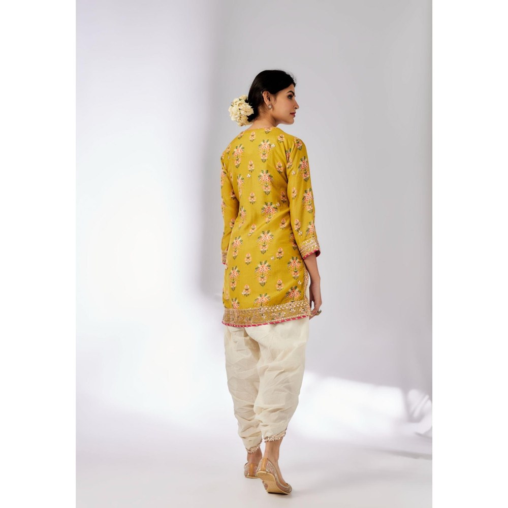 Gopi Vaid Moulika Mustard Floral Kurta with Dhoti Pant and Dupatta