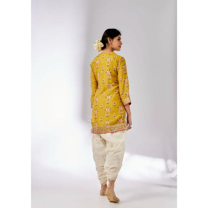 Gopi Vaid Moulika Mustard Floral Kurta with Dhoti Pant and Dupatta
