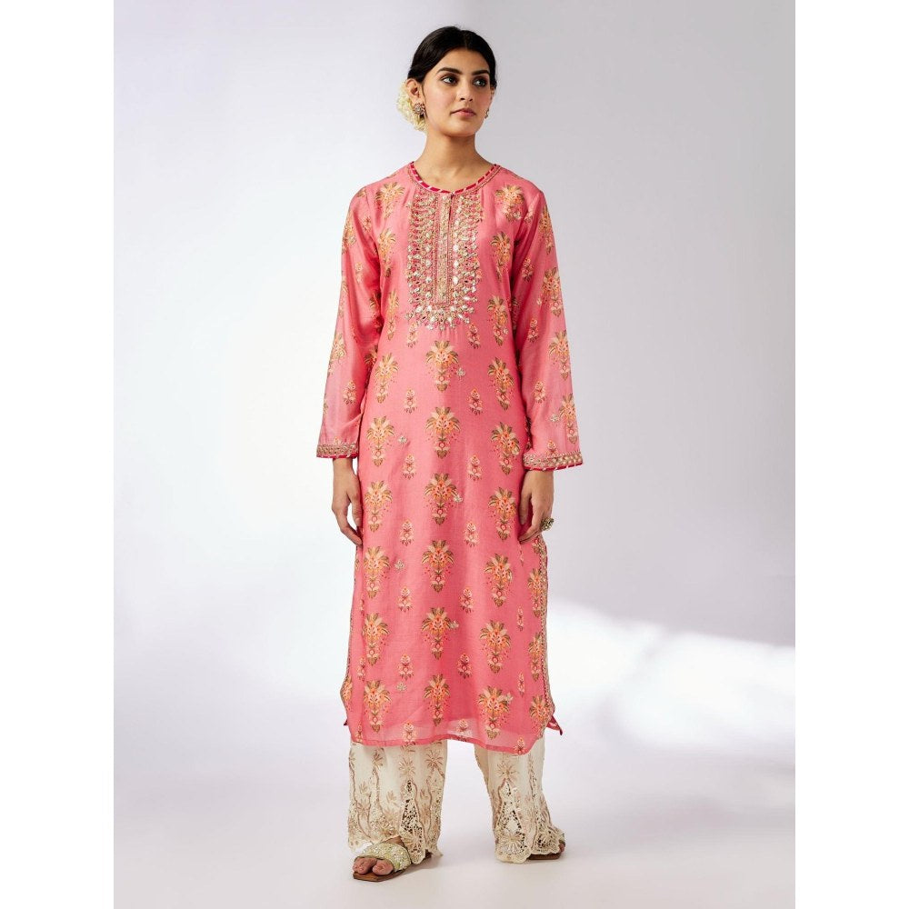 Gopi Vaid Dhara Pink Floral Kurti with Palazzo