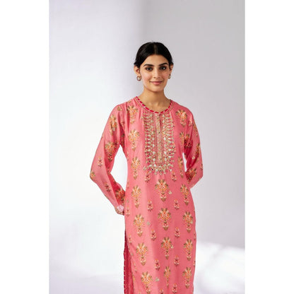 Gopi Vaid Dhara Pink Floral Kurti with Palazzo