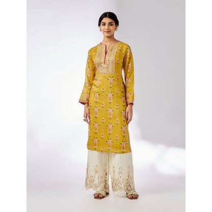 Gopi Vaid Neha Mustard Floral Kurti with Palazzo