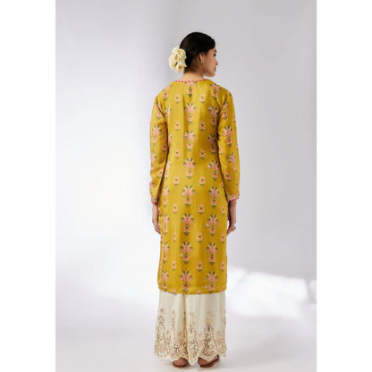 Gopi Vaid Neha Mustard Floral Kurti with Palazzo