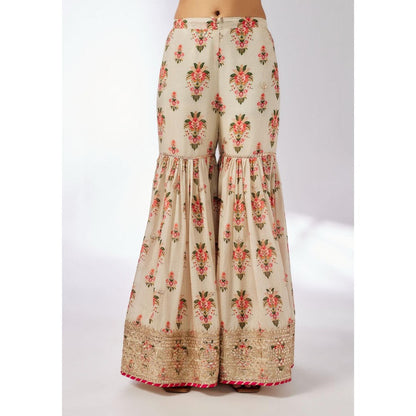 Gopi Vaid Prachi Ivory Floral Kurta with Sharara and Dupatta