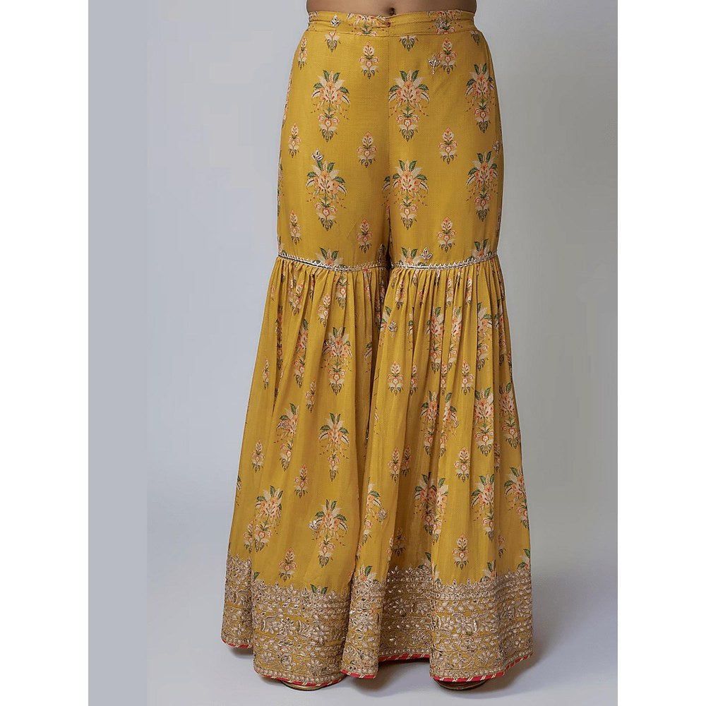 Gopi Vaid Prachi Mustard Floral Kurta with Sharara and Dupatta