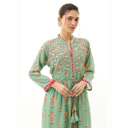 Gopi Vaid Tara Green Printed Kurti with Palazzo