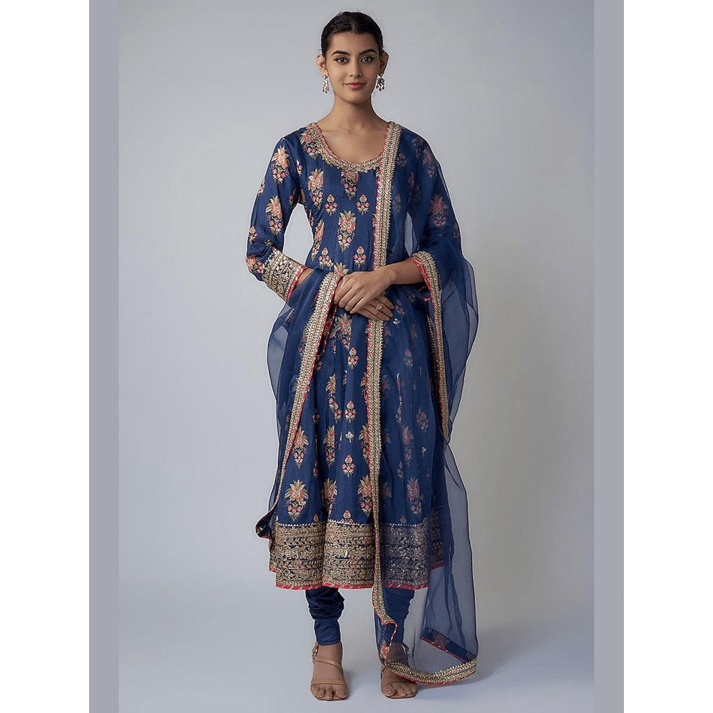 Gopi Vaid Soha Navy Blue Floral Anarkali Kurta with Churidar and Dupatta