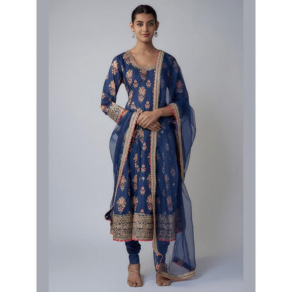 Gopi Vaid Soha Navy Blue Floral Anarkali Kurta with Churidar and Dupatta