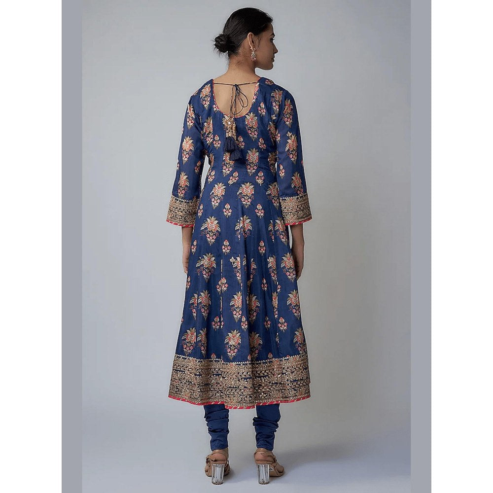 Gopi Vaid Soha Navy Blue Floral Anarkali Kurta with Churidar and Dupatta