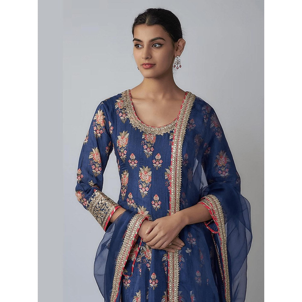Gopi Vaid Soha Navy Blue Floral Anarkali Kurta with Churidar and Dupatta