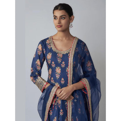 Gopi Vaid Soha Navy Blue Floral Anarkali Kurta with Churidar and Dupatta
