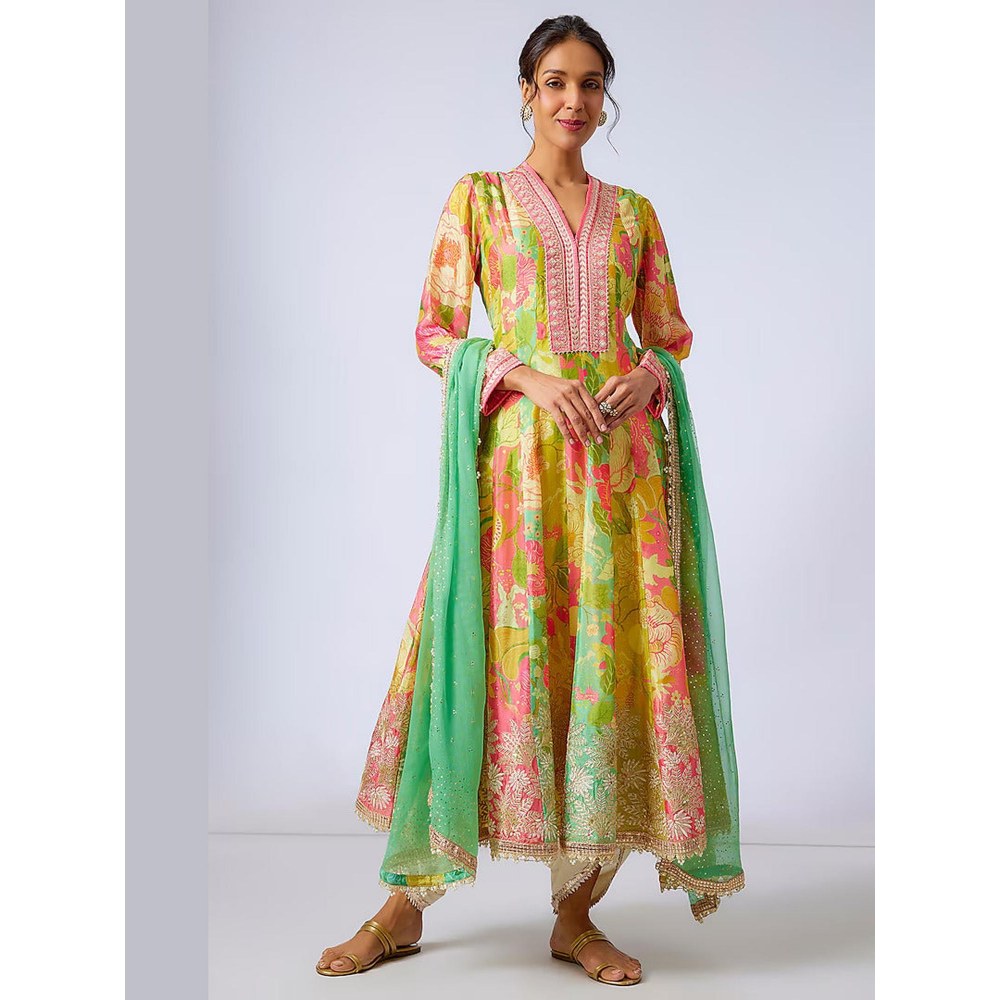 Gopi Vaid Nasreen Multi-Colour Floral Anarkali Kurta with Dhoti Pant and Dupatta