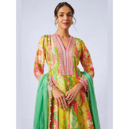 Gopi Vaid Nasreen Multi-Colour Floral Anarkali Kurta with Dhoti Pant and Dupatta