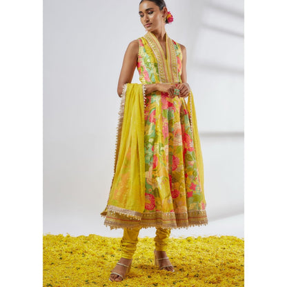 Gopi Vaid Ketki Multi-Colour Floral Anarkali Kurta with Churidar and Dupatta