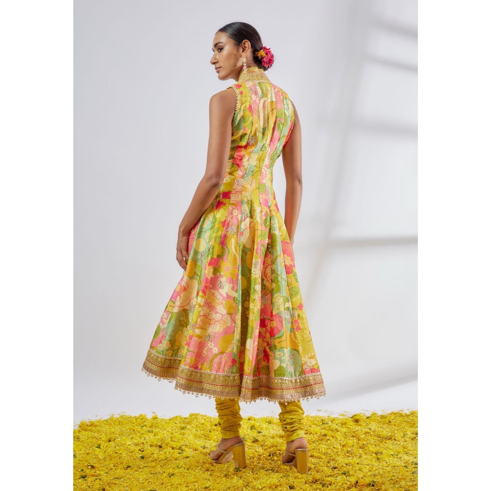 Gopi Vaid Ketki Multi-Colour Floral Anarkali Kurta with Churidar and Dupatta