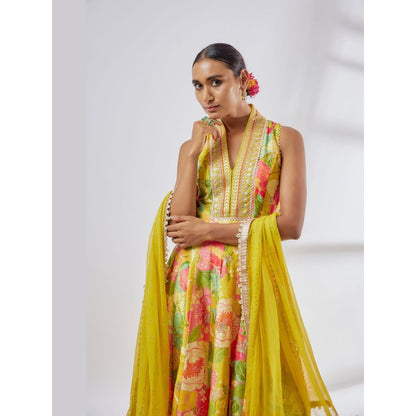 Gopi Vaid Ketki Multi-Colour Floral Anarkali Kurta with Churidar and Dupatta