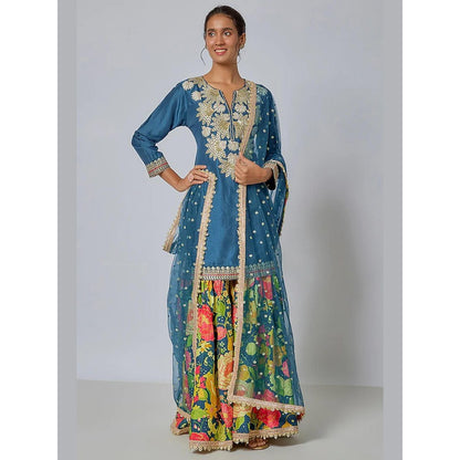 Gopi Vaid Anjali Blue Floral Kurta with Sharara and Dupatta