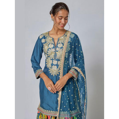 Gopi Vaid Anjali Blue Floral Kurta with Sharara and Dupatta