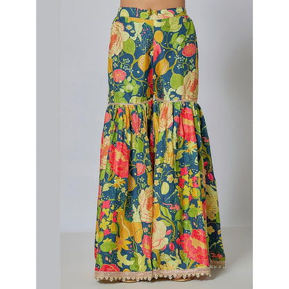 Gopi Vaid Anjali Blue Floral Kurta with Sharara and Dupatta