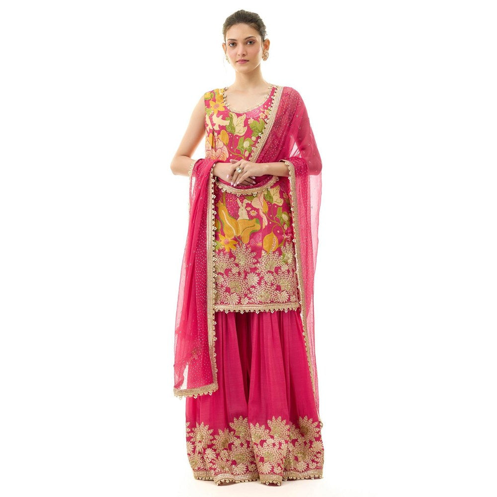 Gopi Vaid Kalki Red Printed Kurta with Sharara and Dupatta