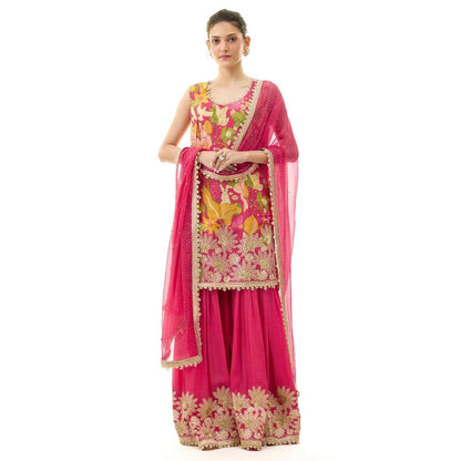 Gopi Vaid Kalki Red Printed Kurta with Sharara and Dupatta