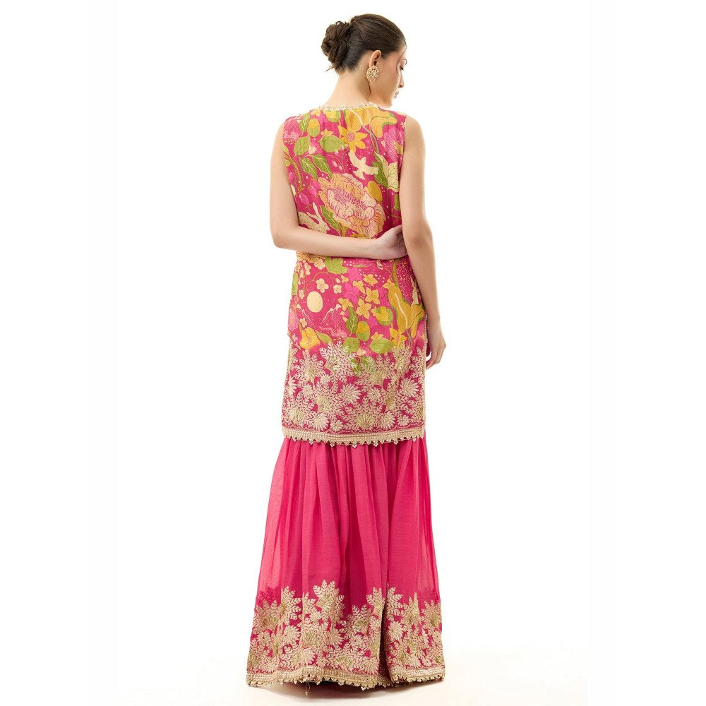Gopi Vaid Kalki Red Printed Kurta with Sharara and Dupatta
