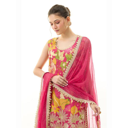 Gopi Vaid Kalki Red Printed Kurta with Sharara and Dupatta