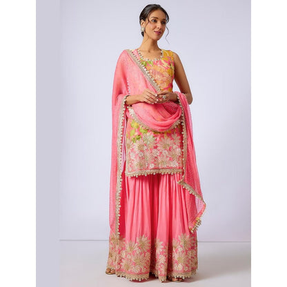 Gopi Vaid Kalki Pink Floral Kurta with Sharara and Dupatta