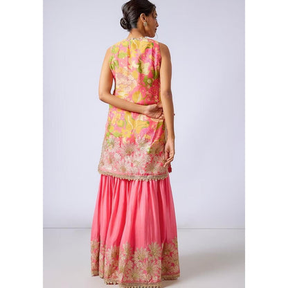 Gopi Vaid Kalki Pink Floral Kurta with Sharara and Dupatta