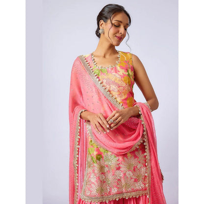 Gopi Vaid Kalki Pink Floral Kurta with Sharara and Dupatta
