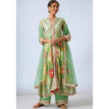 Gopi Vaid Huma Green Floral Kurta with Palazzo and Dupatta