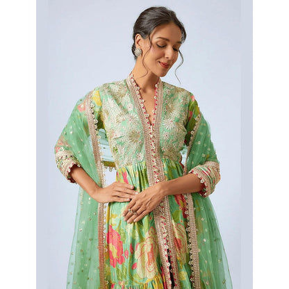 Gopi Vaid Huma Green Floral Kurta with Palazzo and Dupatta