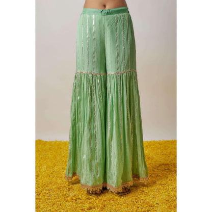 Gopi Vaid Sofina Green Floral Kurta with Sharara and Dupatta
