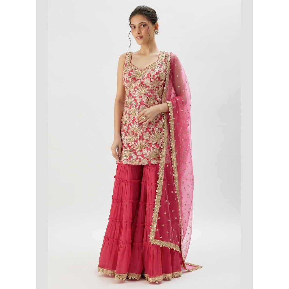 Gopi Vaid Gita Red Embroidered Kurta with Sharara and Dupatta