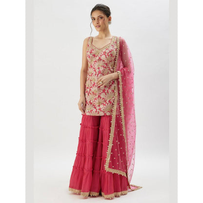 Gopi Vaid Gita Red Embroidered Kurta with Sharara and Dupatta