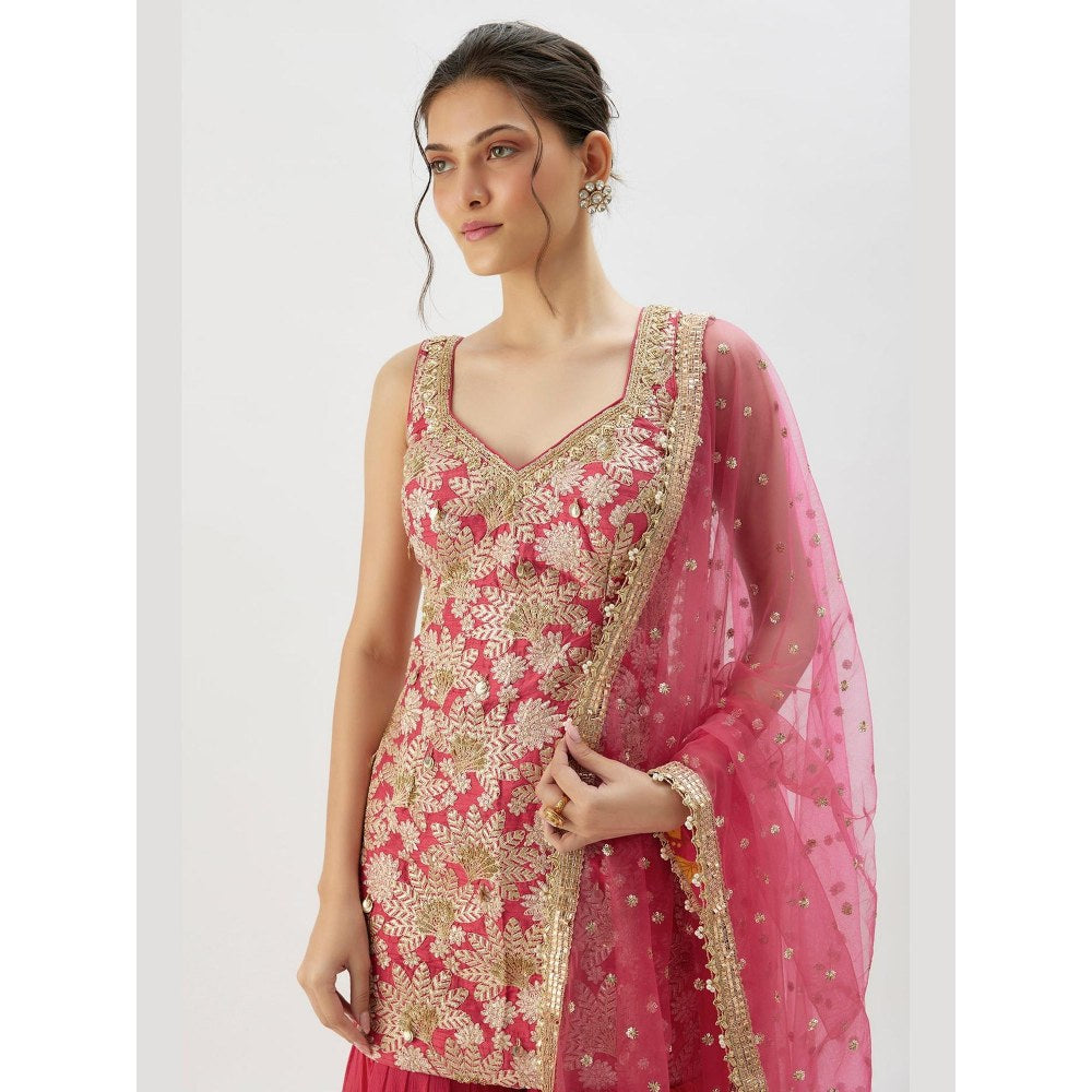Gopi Vaid Gita Red Embroidered Kurta with Sharara and Dupatta