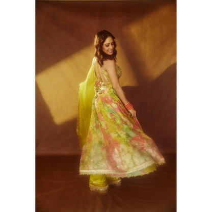 Gopi Vaid Nushrat Multi-Colour Floral Anarkali Kurta with Palazzo and Dupatta