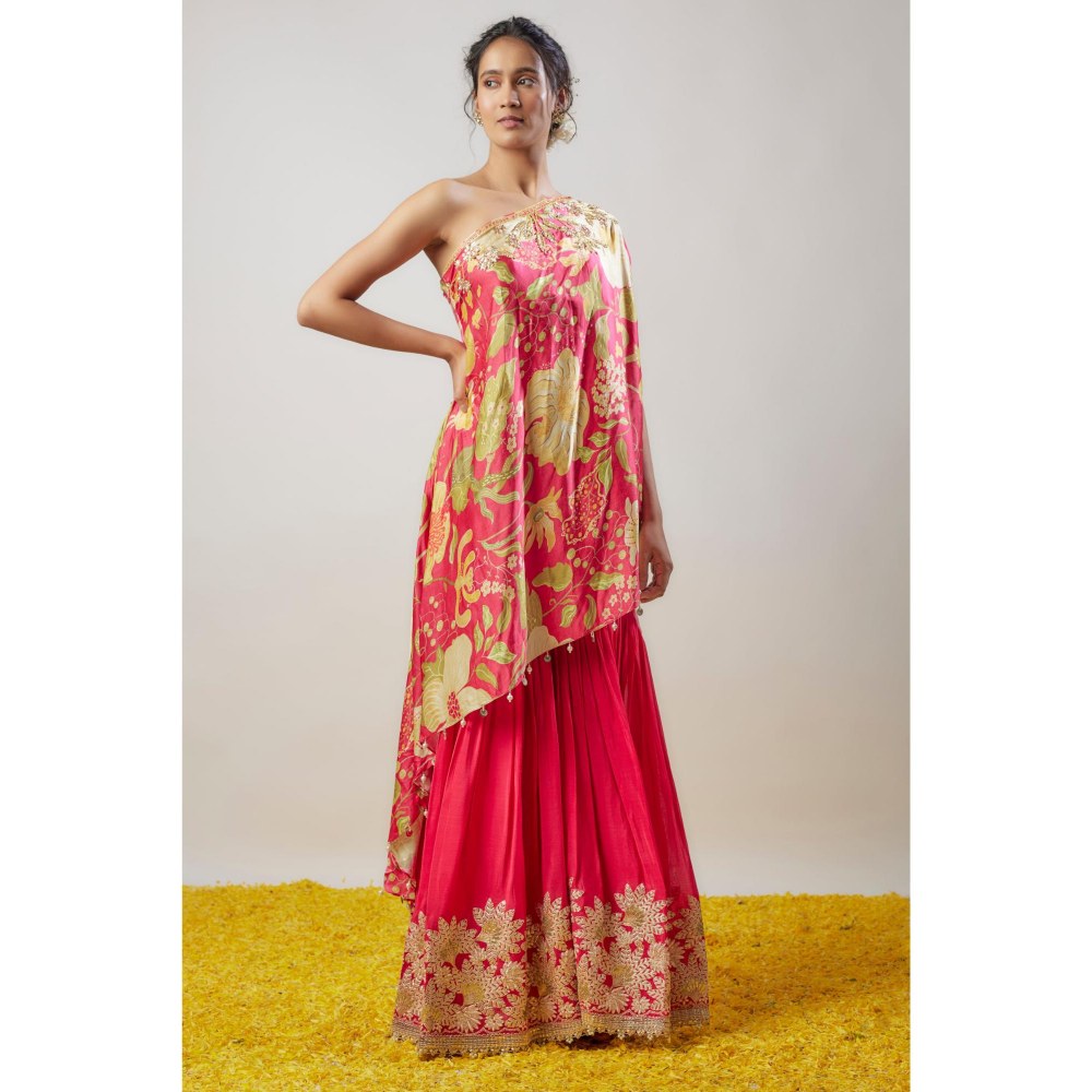Gopi Vaid Nupur Red Floral Kurta with Sharara