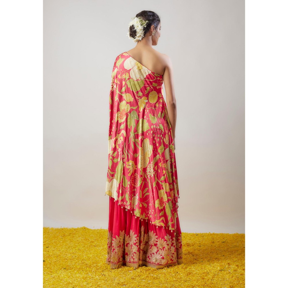 Gopi Vaid Nupur Red Floral Kurta with Sharara