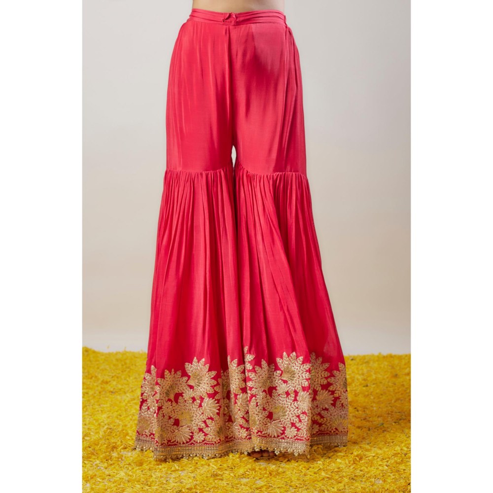 Gopi Vaid Nupur Red Floral Kurta with Sharara