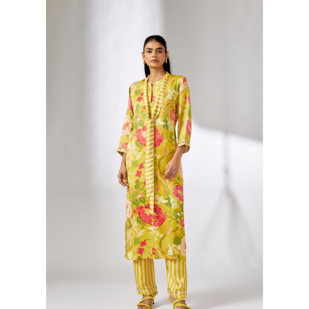 Gopi Vaid Lily Yellow Floral Kurta with Pant