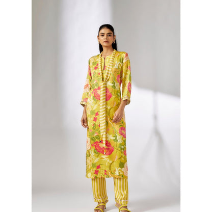 Gopi Vaid Lily Yellow Floral Kurta with Pant