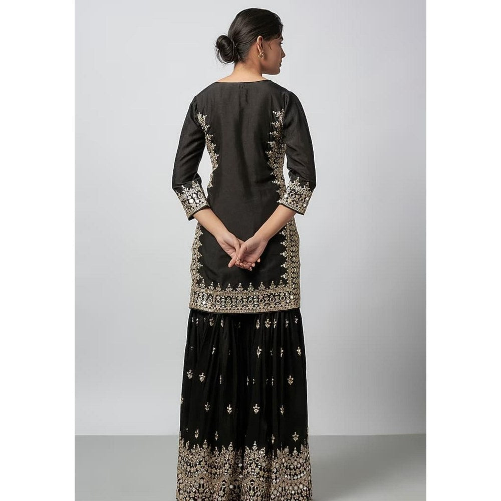 Gopi Vaid Pariza Black Embroidered Kurta with Sharara and Dupatta