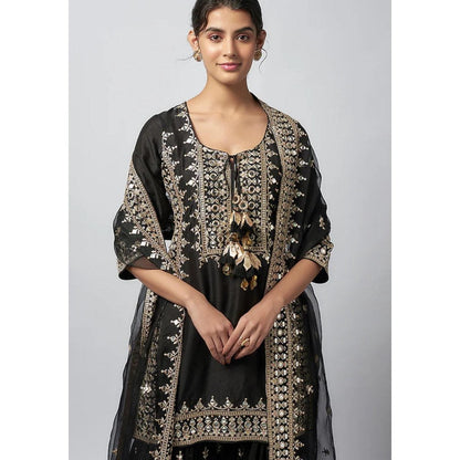 Gopi Vaid Pariza Black Embroidered Kurta with Sharara and Dupatta