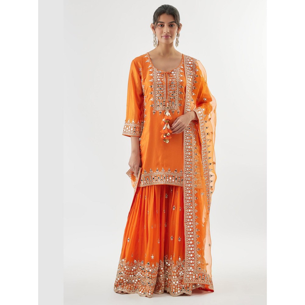 Gopi Vaid Pariza Orange Embroidered Kurta with Sharara and Dupatta