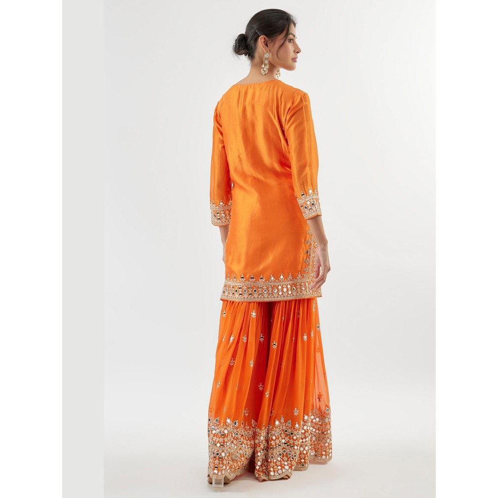 Gopi Vaid Pariza Orange Embroidered Kurta with Sharara and Dupatta