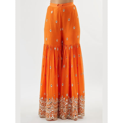 Gopi Vaid Pariza Orange Embroidered Kurta with Sharara and Dupatta