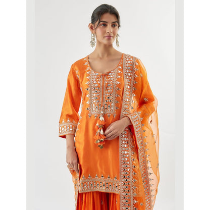 Gopi Vaid Pariza Orange Embroidered Kurta with Sharara and Dupatta