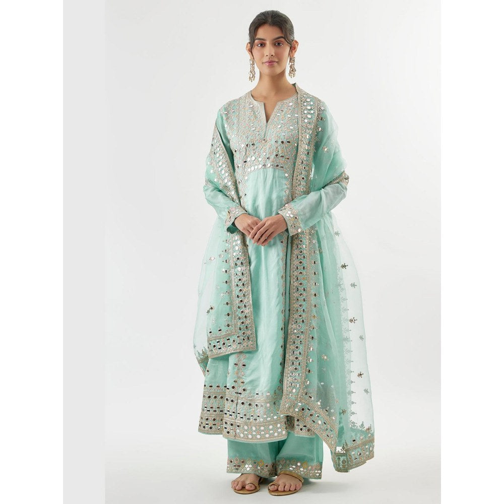 Gopi Vaid Amiha Blue Embroidered Anarkali Kurta with Palazzo and Dupatta