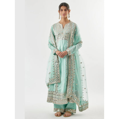 Gopi Vaid Amiha Blue Embroidered Anarkali Kurta with Palazzo and Dupatta